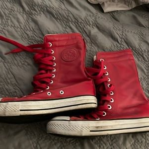 Converse red leather size 8 high tops
